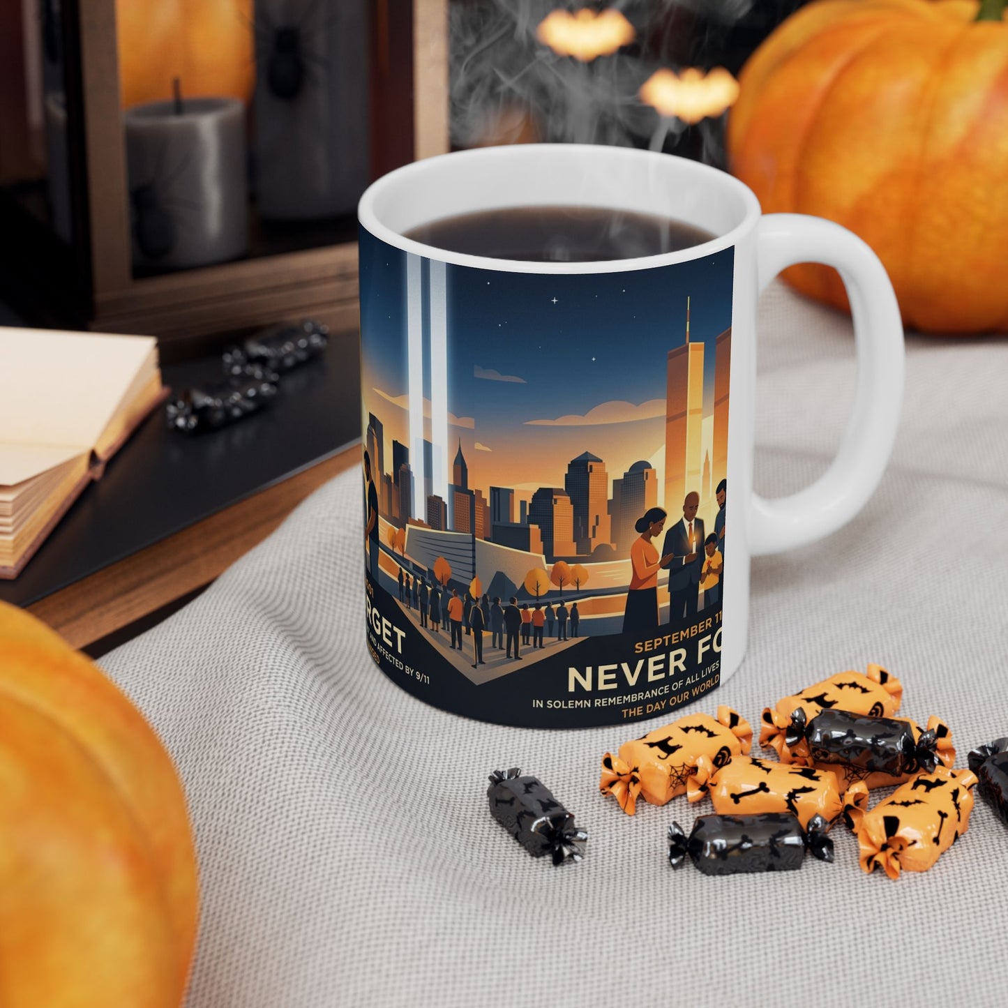 Never Forget 9/11 Memorial Ceramic Mug — September 11 Tribute (11oz/15oz)
