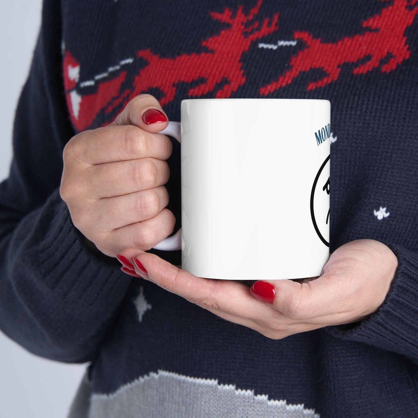 Ceramic Mug — "Monday Again" Sad Face Coffee Cup (11oz & 15oz)