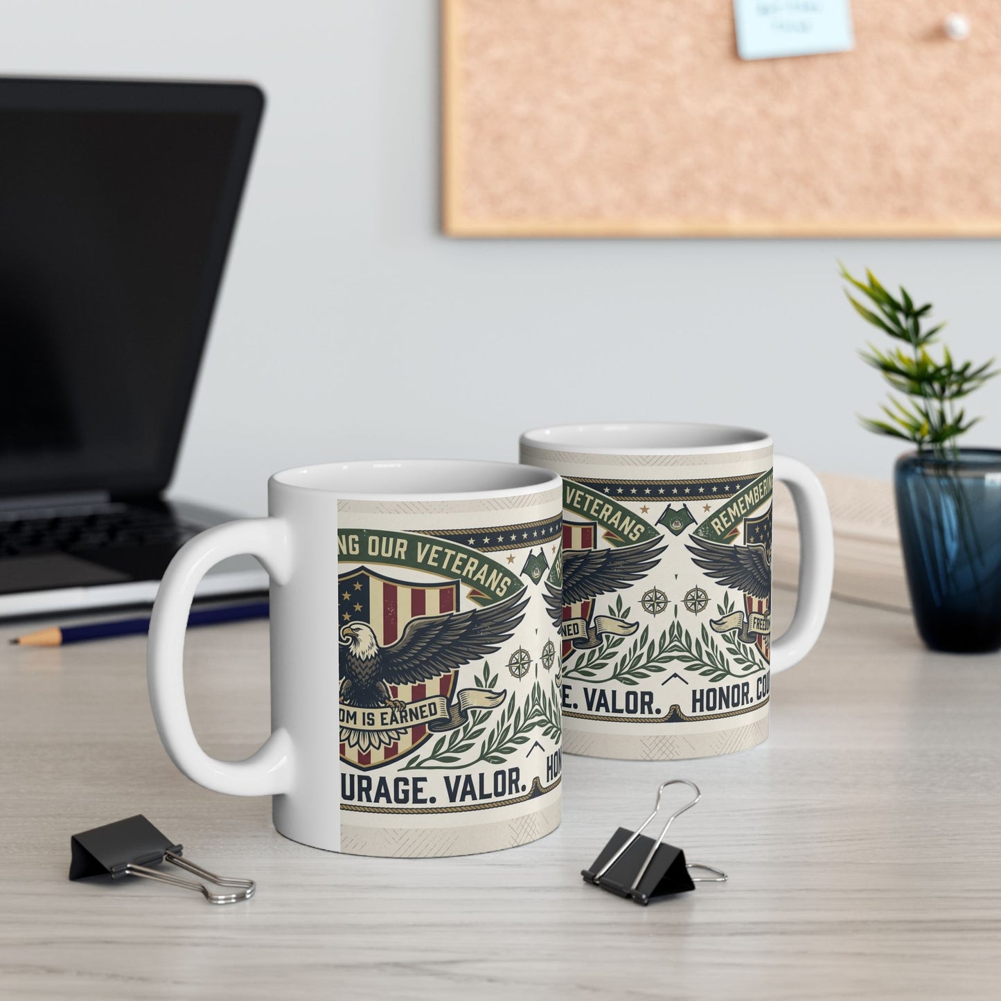 Veterans Tribute Ceramic Mug — "Remembering Our Veterans: Honor. Courage. Valor." (11oz & 15oz)