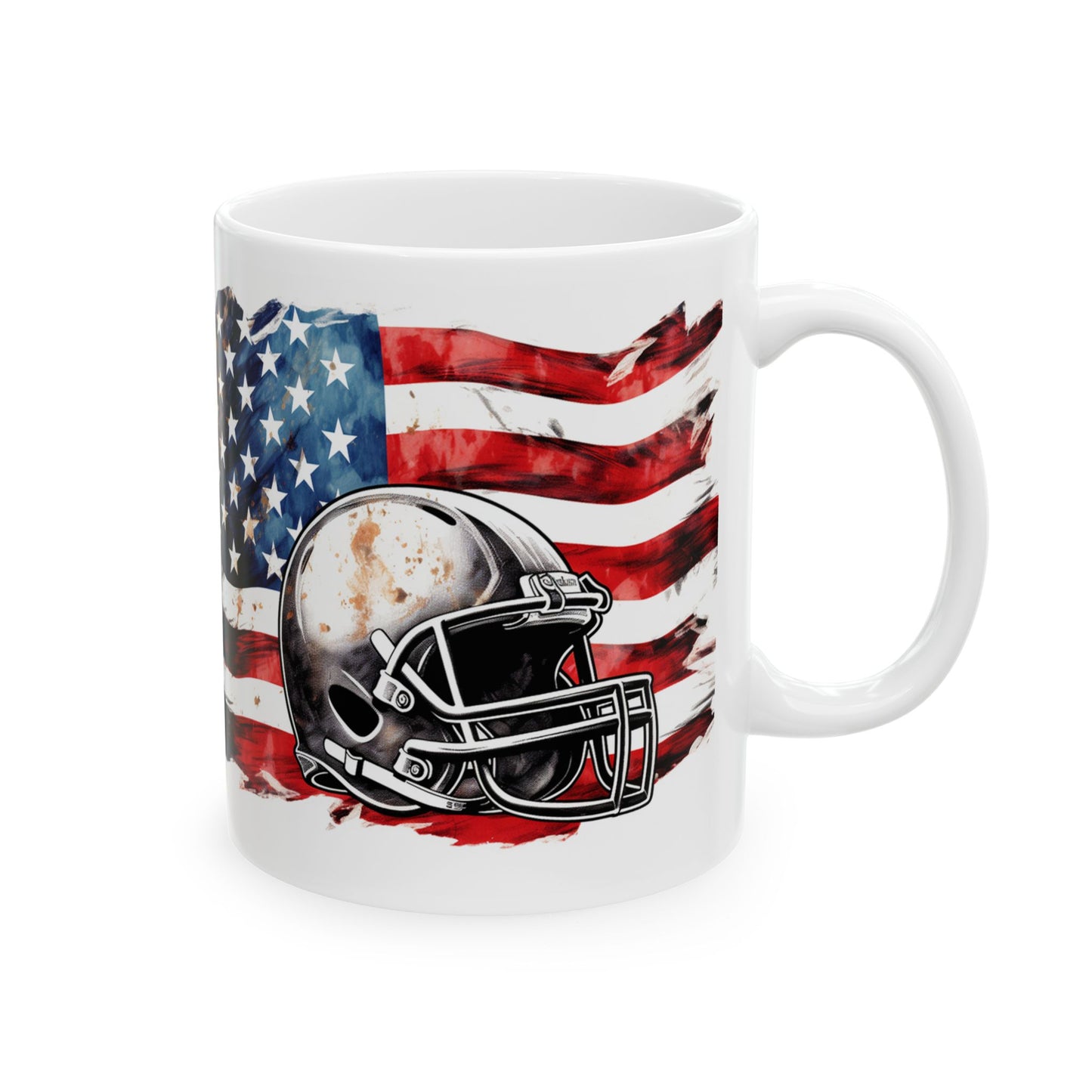 American Football Helmet Ceramic Mug – Patriotic USA Flag Coffee Cup (11oz/15oz)