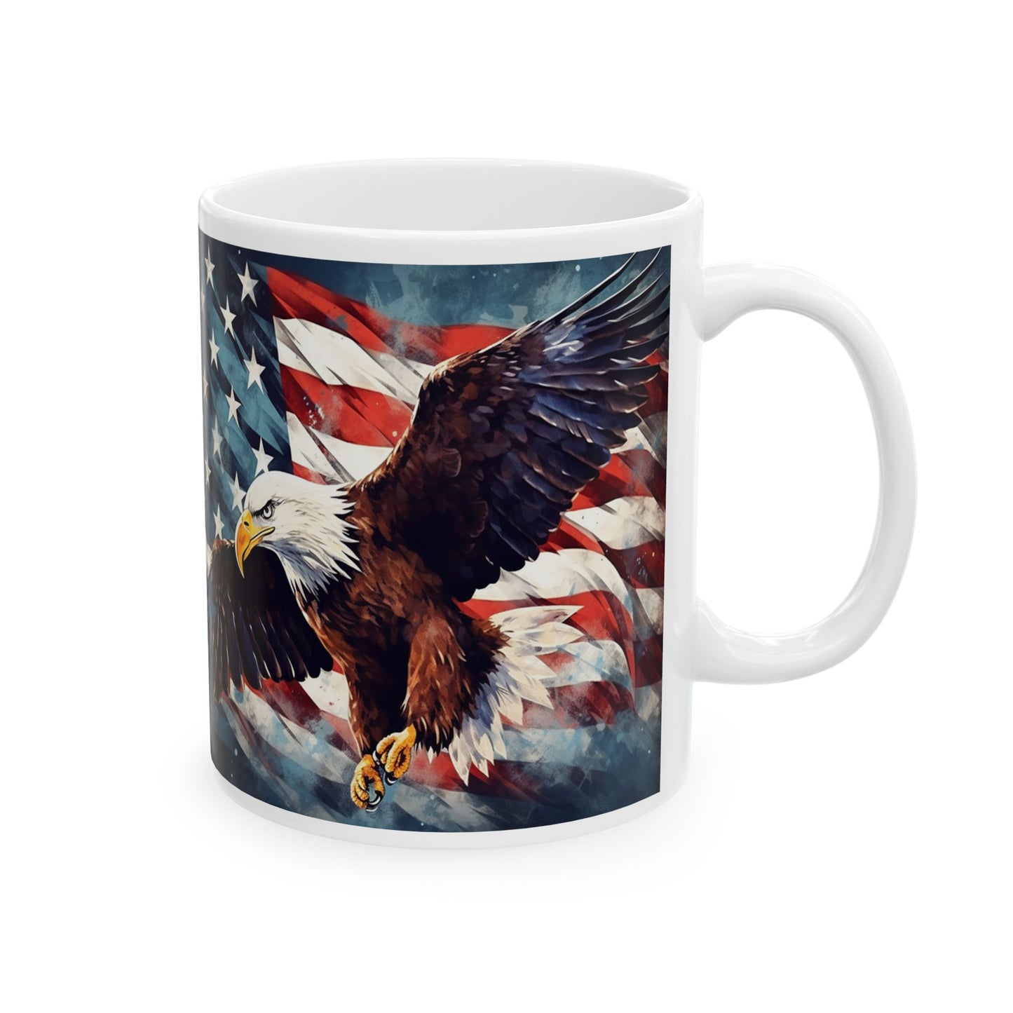 American Flag Eagle Ceramic Mug — Patriotic Bald Eagle Coffee Cup (11oz & 15oz)