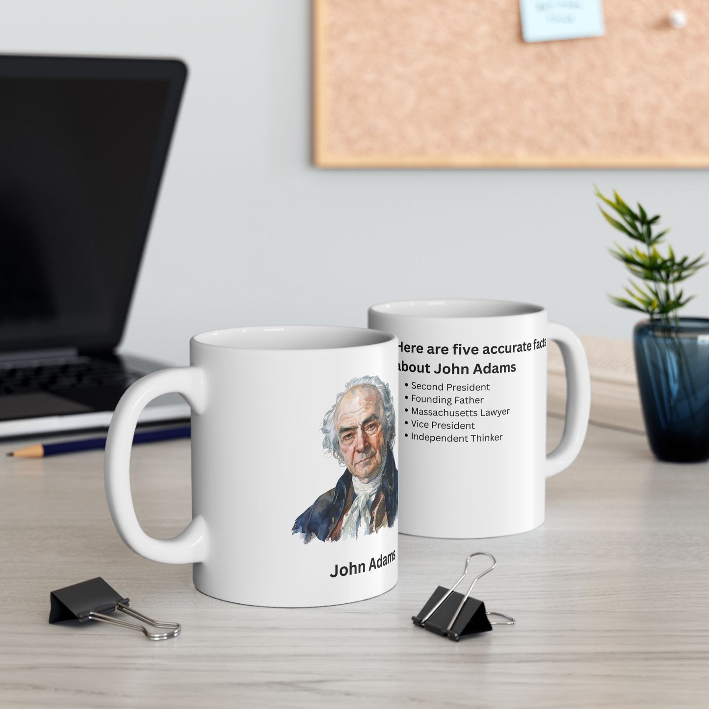 Ceramic Mug — John Adams Fun Facts Illustrated Coffee Cup (11oz, 15oz)