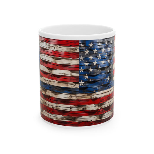 American Flag Ceramic Mug — Rustic USA Stars & Stripes Coffee Cup (11oz, 15oz)