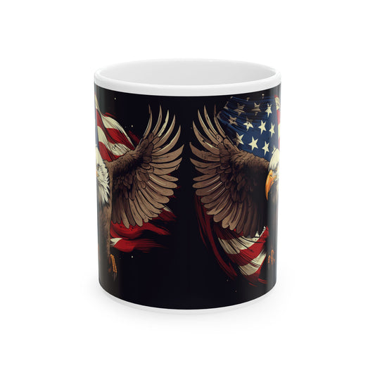 Patriotic Eagle Mug — American Flag Bald Eagle Ceramic Coffee Cup (11oz & 15oz)