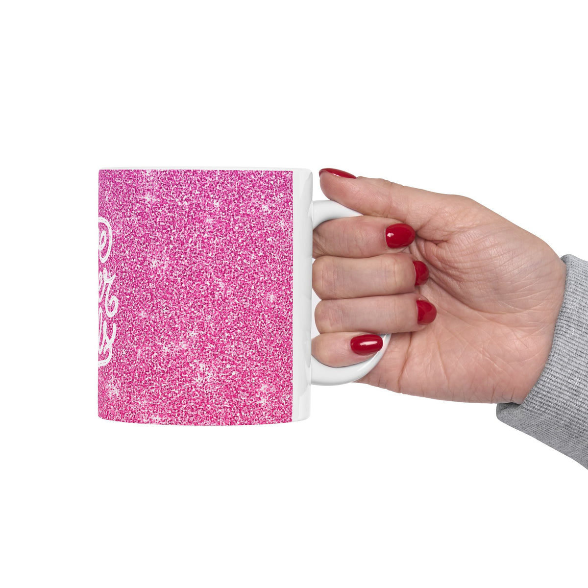 Love Never Fails Pink Glitter Ceramic Mug