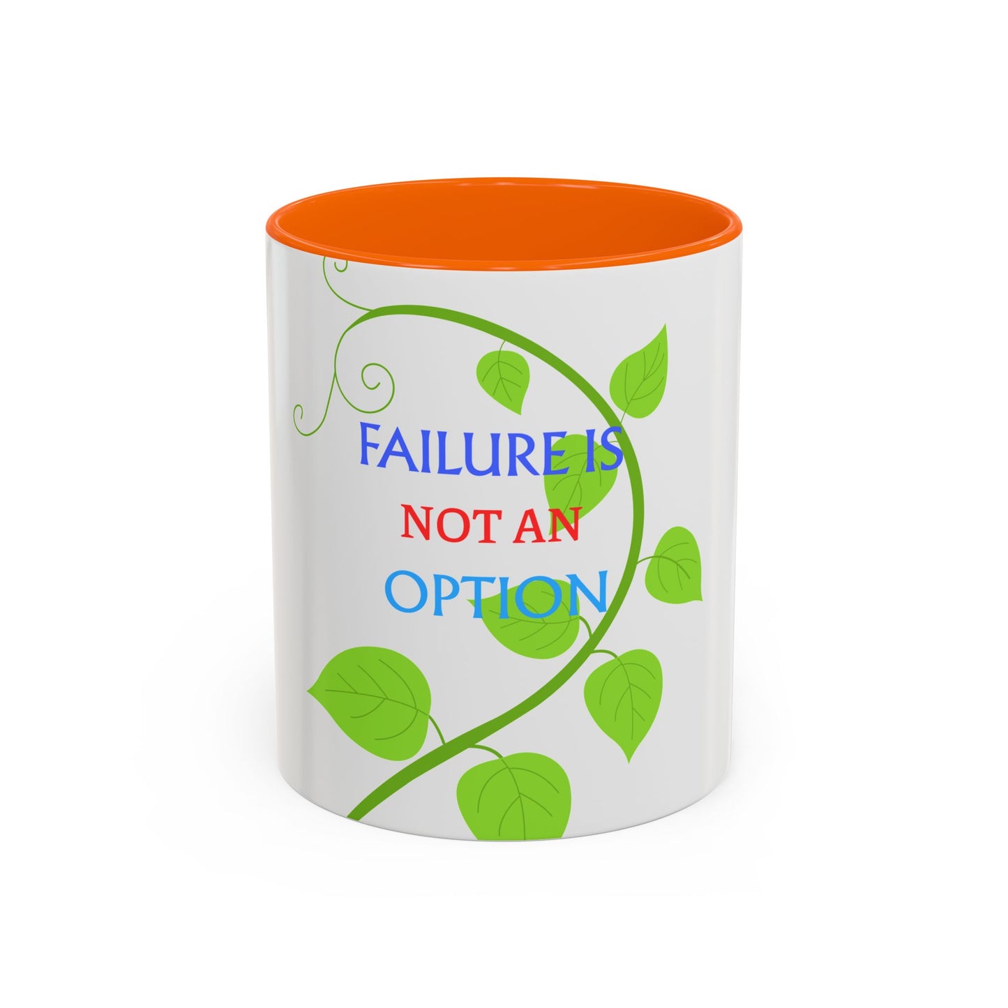 Failure Is Not An Option Accent Coffee Mug – Motivational Inspirational Tea Cup with Green Vine Design