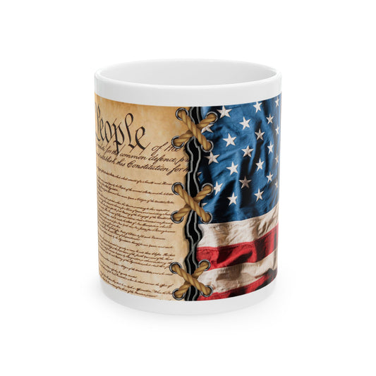 Constitution & Flag Ceramic Mug — Patriotic "We the People" Coffee Cup (11oz/15oz)