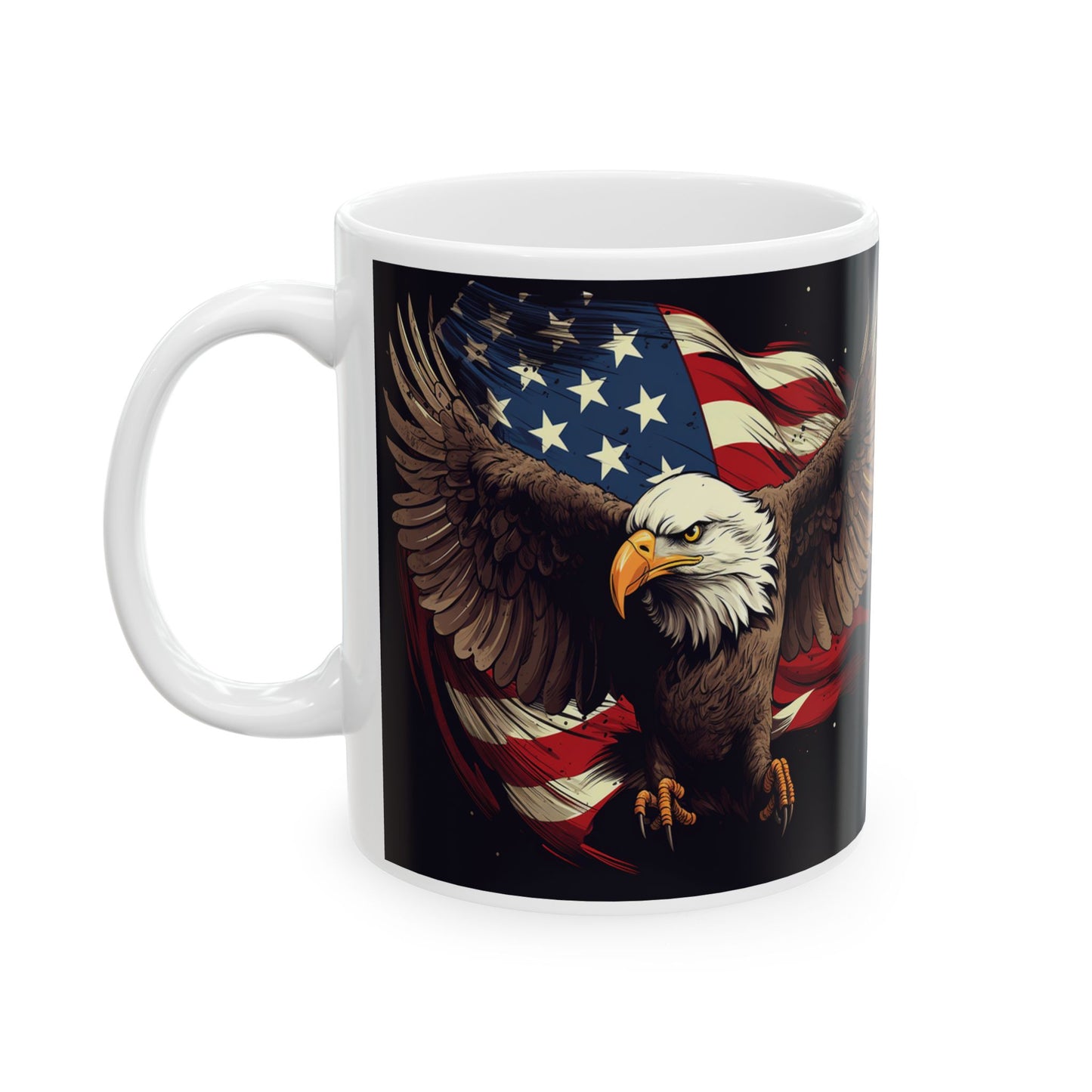 Patriotic Eagle Mug — American Flag Bald Eagle Ceramic Coffee Cup (11oz & 15oz)