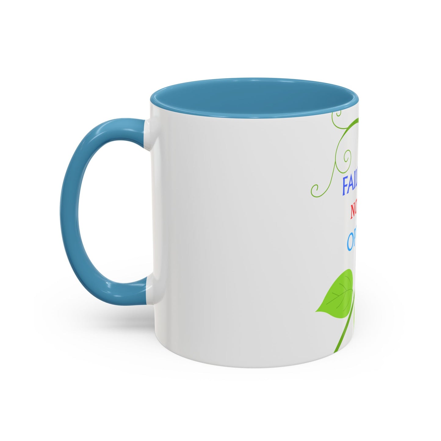 Failure Is Not An Option Accent Coffee Mug – Motivational Inspirational Tea Cup with Green Vine Design