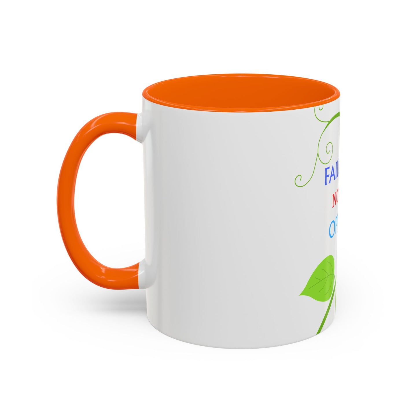 Failure Is Not An Option Accent Coffee Mug – Motivational Inspirational Tea Cup with Green Vine Design