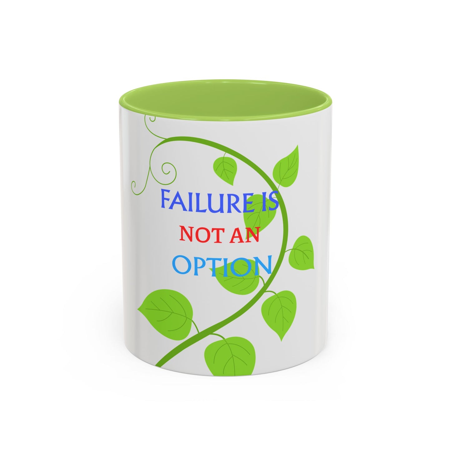 Failure Is Not An Option Accent Coffee Mug – Motivational Inspirational Tea Cup with Green Vine Design