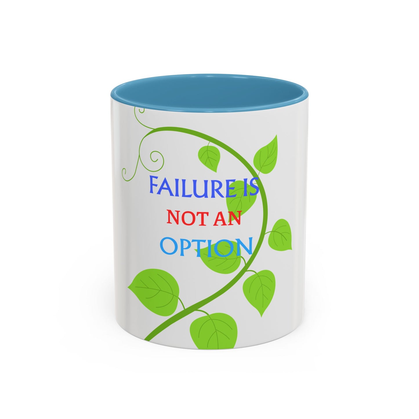 Failure Is Not An Option Accent Coffee Mug – Motivational Inspirational Tea Cup with Green Vine Design