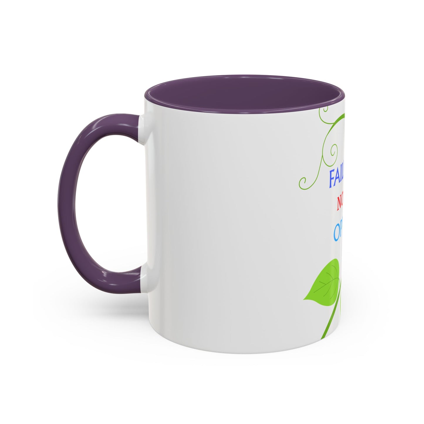 Failure Is Not An Option Accent Coffee Mug – Motivational Inspirational Tea Cup with Green Vine Design