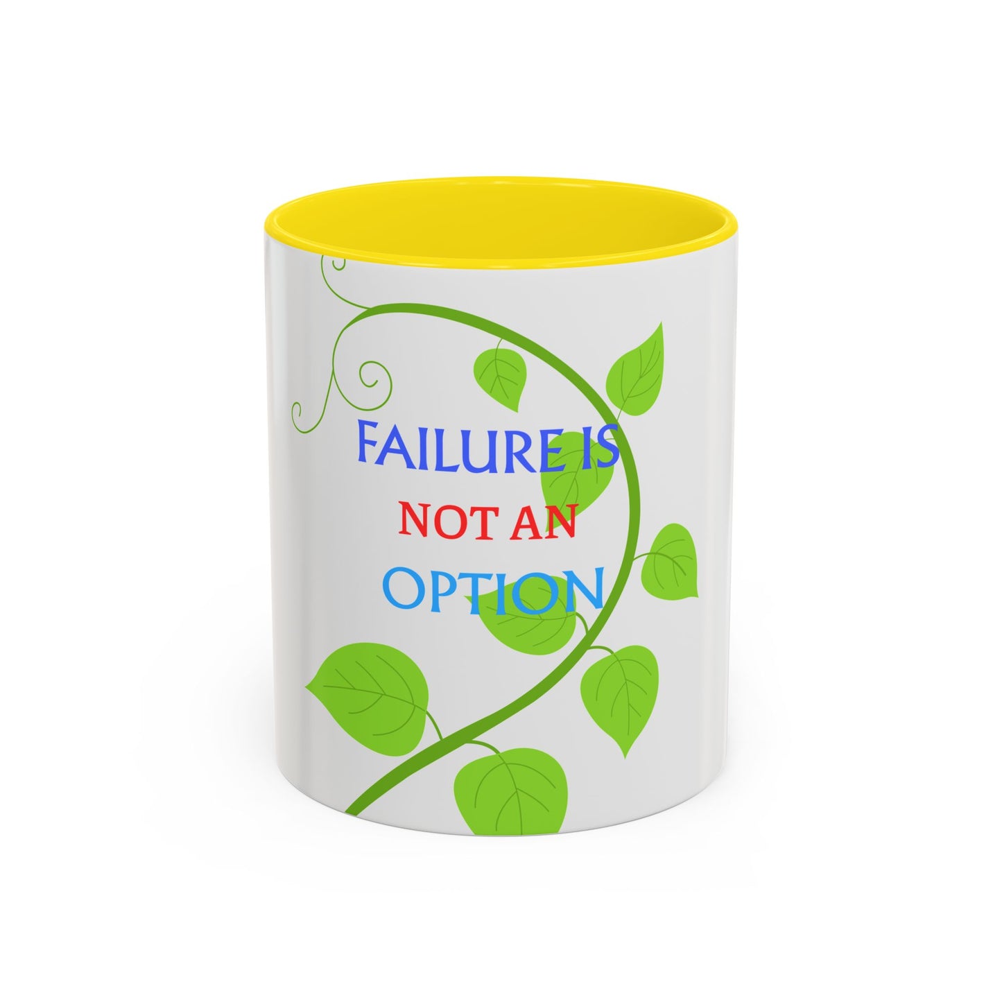 Failure Is Not An Option Accent Coffee Mug – Motivational Inspirational Tea Cup with Green Vine Design