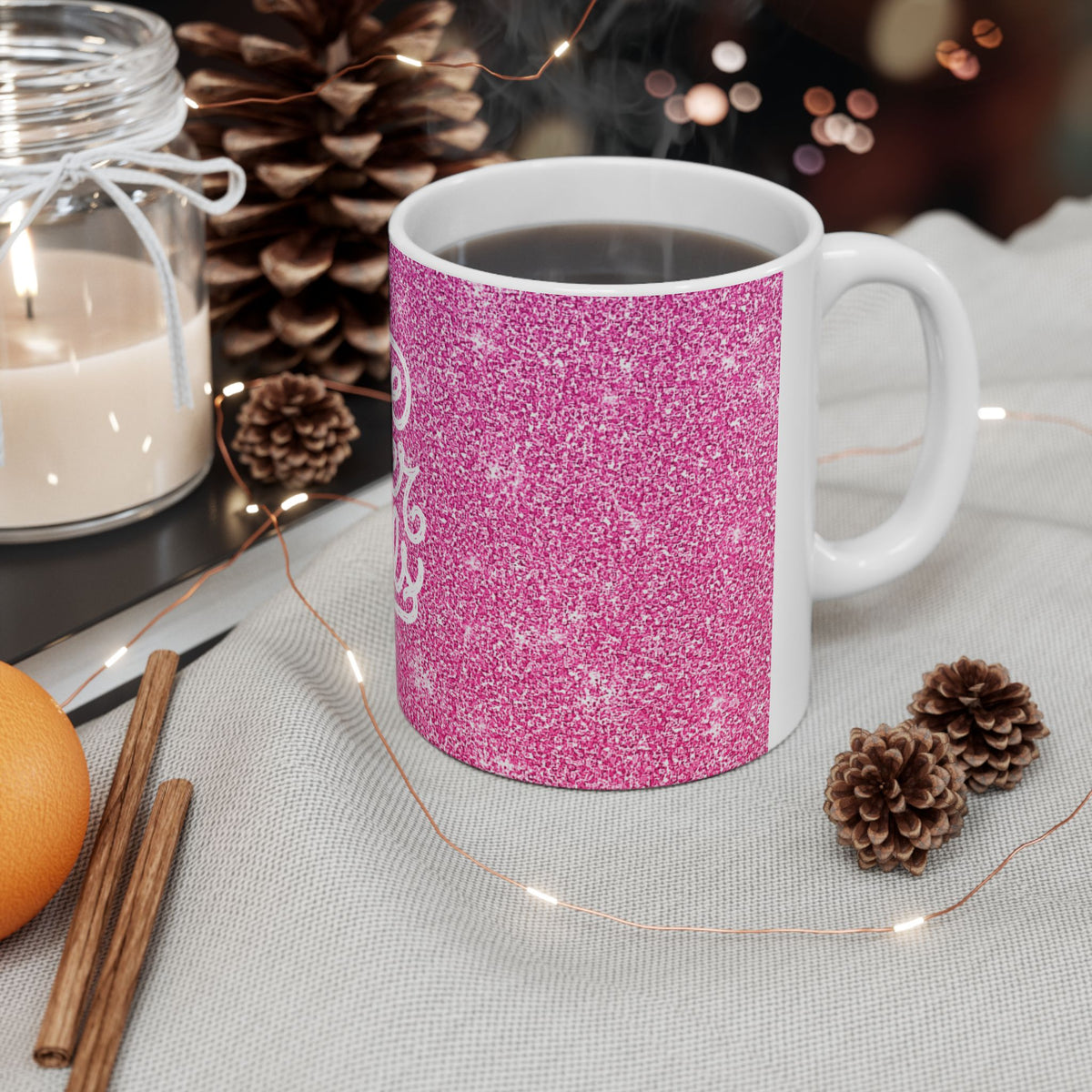 Love Never Fails Pink Glitter Ceramic Mug