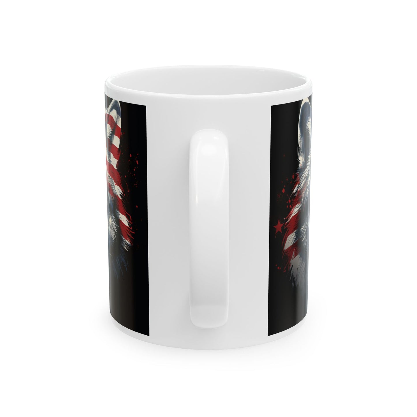 American Flag Wolf Ceramic Mug - Patriotic 11oz/15oz Coffee Cup