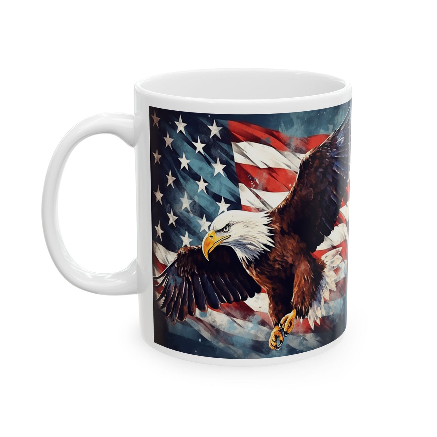American Flag Eagle Ceramic Mug — Patriotic Bald Eagle Coffee Cup (11oz & 15oz)