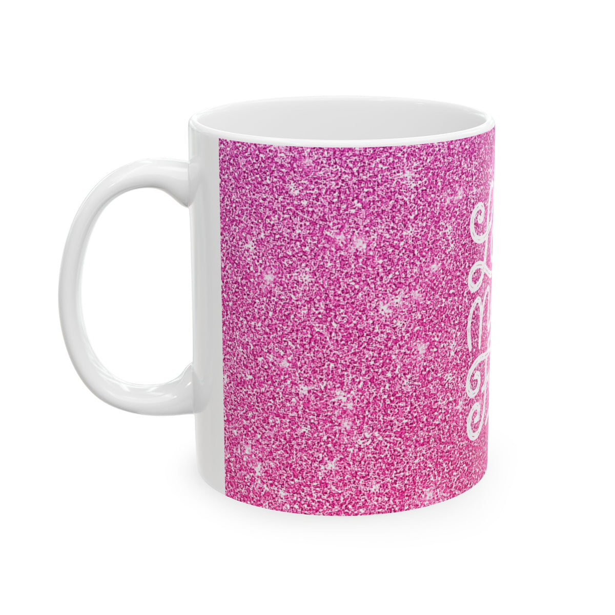 Love Never Fails Pink Glitter Ceramic Mug