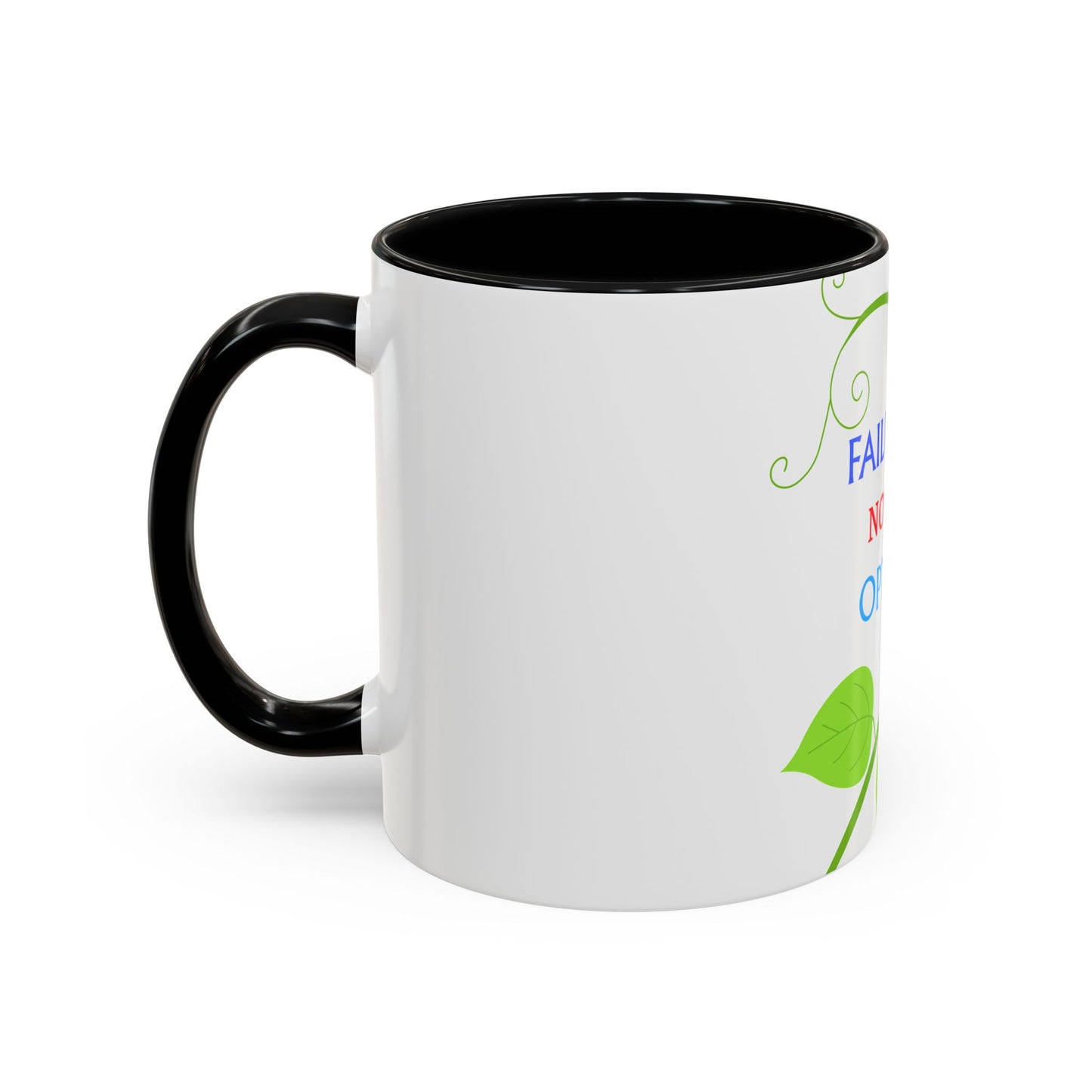 Failure Is Not An Option Accent Coffee Mug – Motivational Inspirational Tea Cup with Green Vine Design