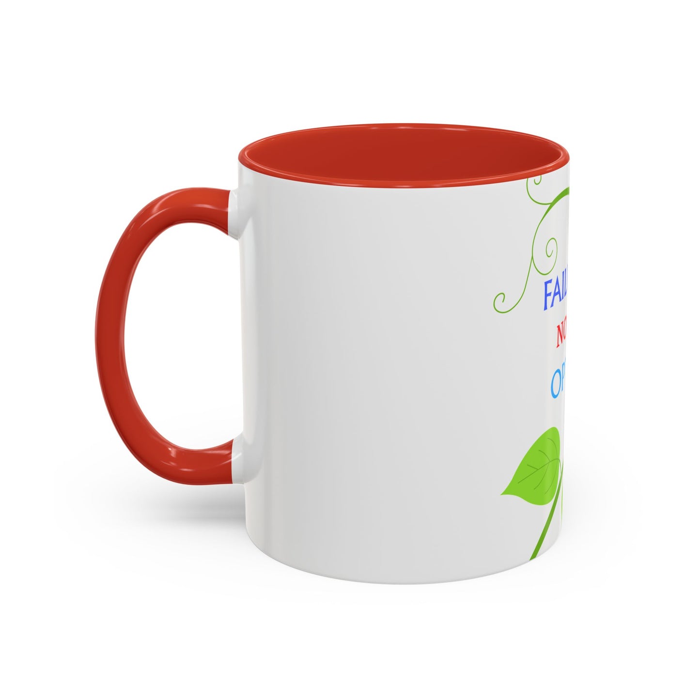 Failure Is Not An Option Accent Coffee Mug – Motivational Inspirational Tea Cup with Green Vine Design