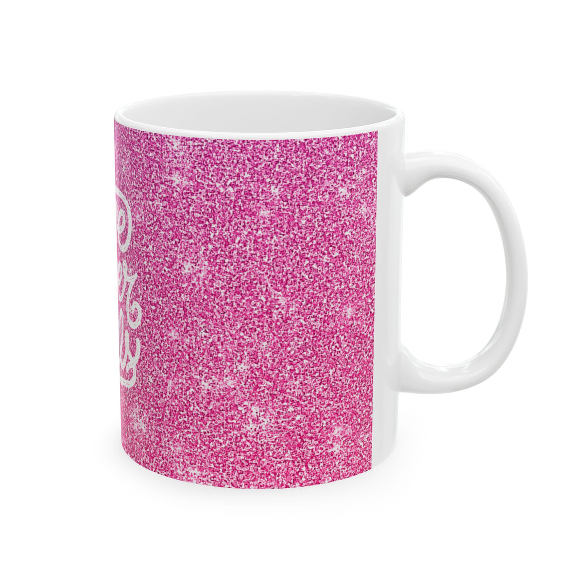Love Never Fails Pink Glitter Ceramic Mug