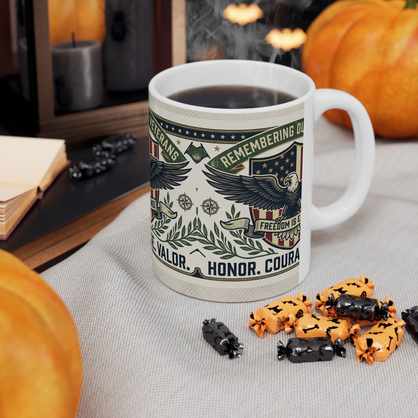 Veterans Tribute Ceramic Mug — "Remembering Our Veterans: Honor. Courage. Valor." (11oz & 15oz)