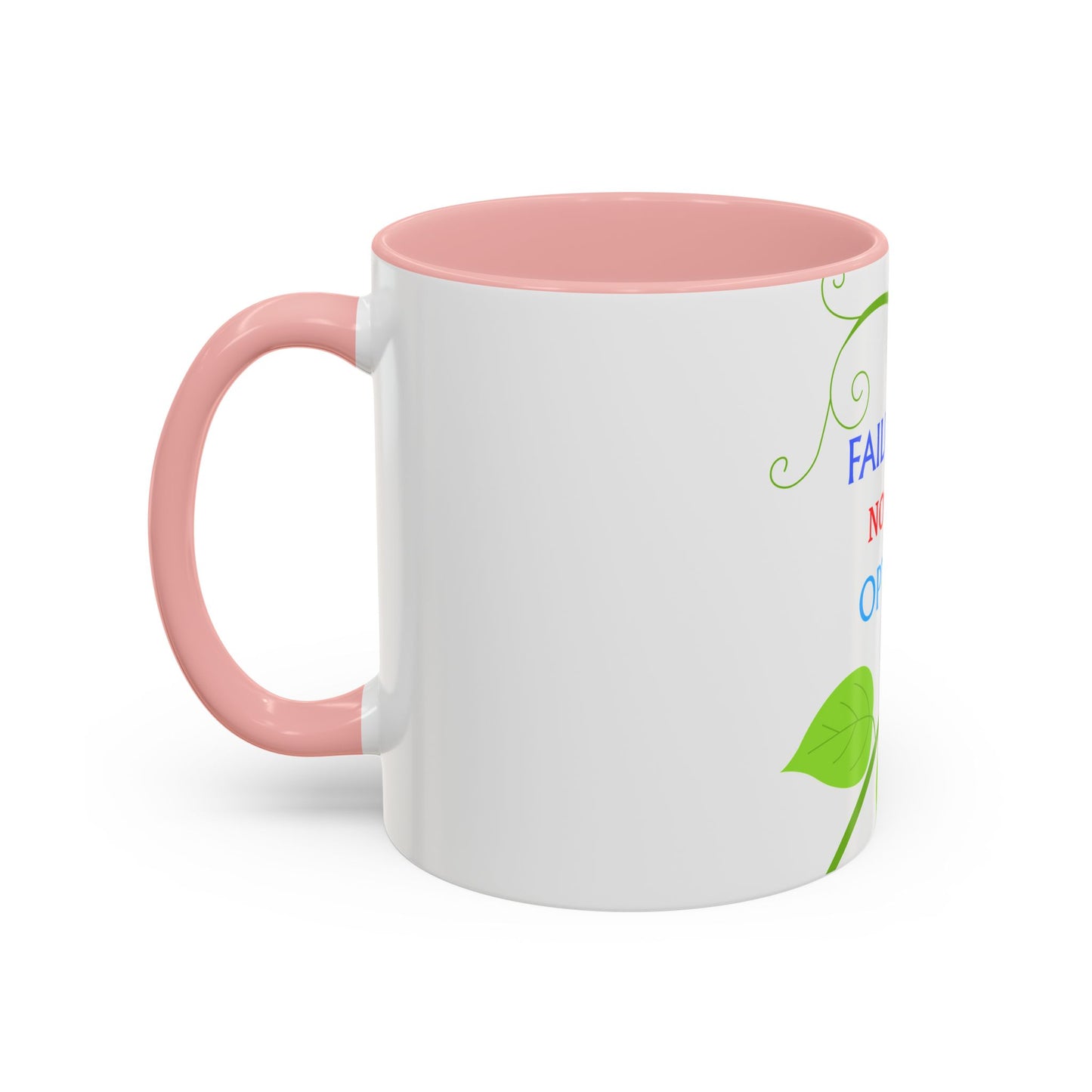 Failure Is Not An Option Accent Coffee Mug – Motivational Inspirational Tea Cup with Green Vine Design