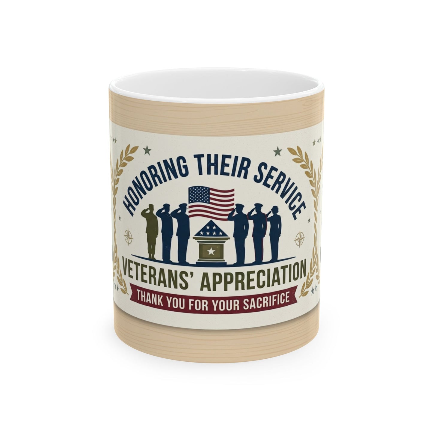 Veterans' Appreciation Ceramic Mug — "Honoring Their Service" Patriotic Coffee Cup (11oz/15oz)