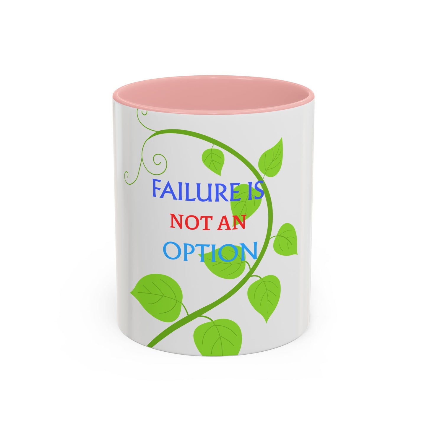 Failure Is Not An Option Accent Coffee Mug – Motivational Inspirational Tea Cup with Green Vine Design