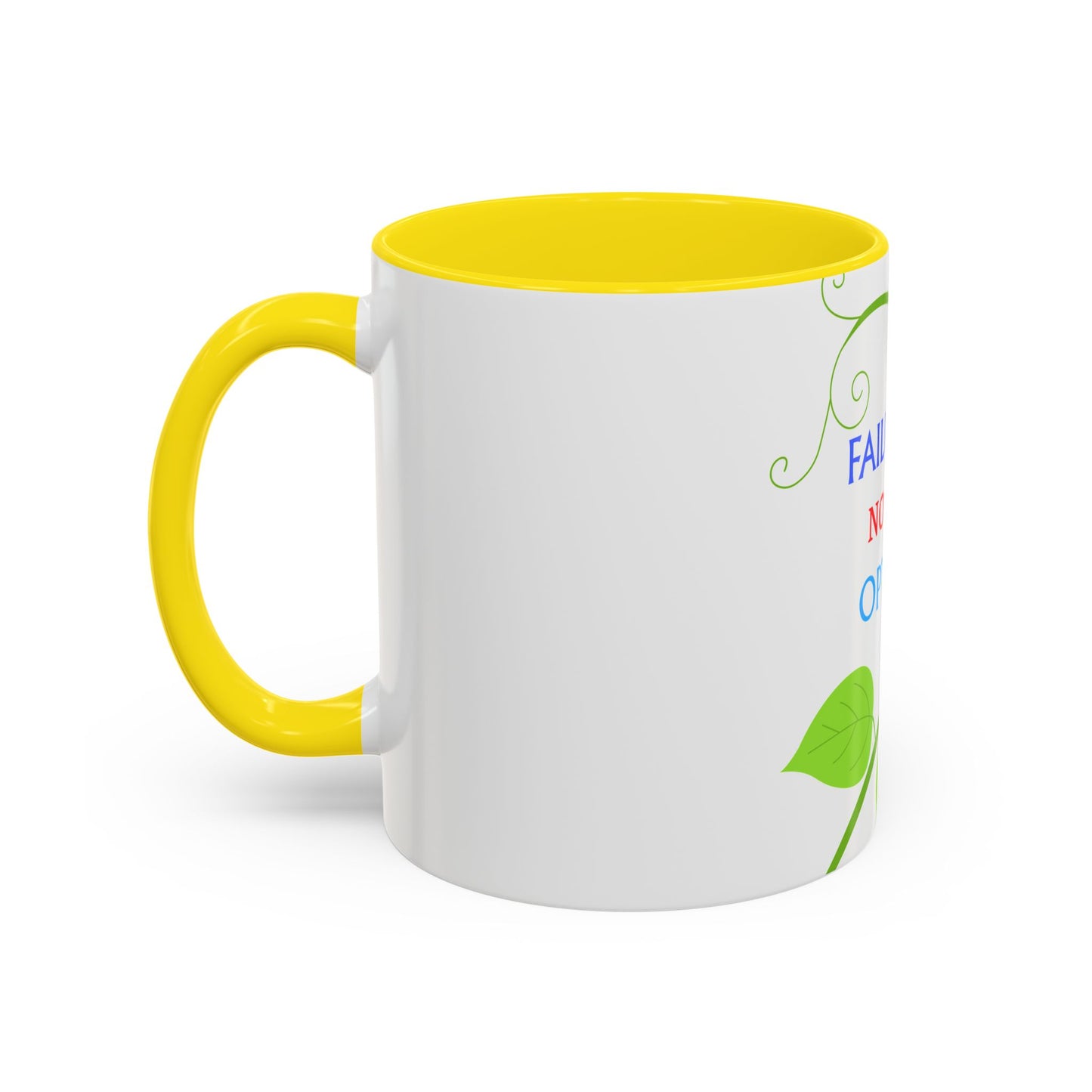 Failure Is Not An Option Accent Coffee Mug – Motivational Inspirational Tea Cup with Green Vine Design