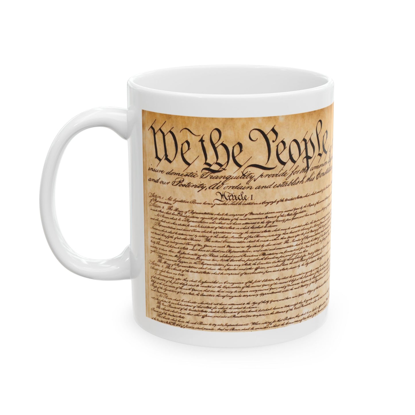 Constitution & Flag Ceramic Mug — Patriotic "We the People" Coffee Cup (11oz/15oz)