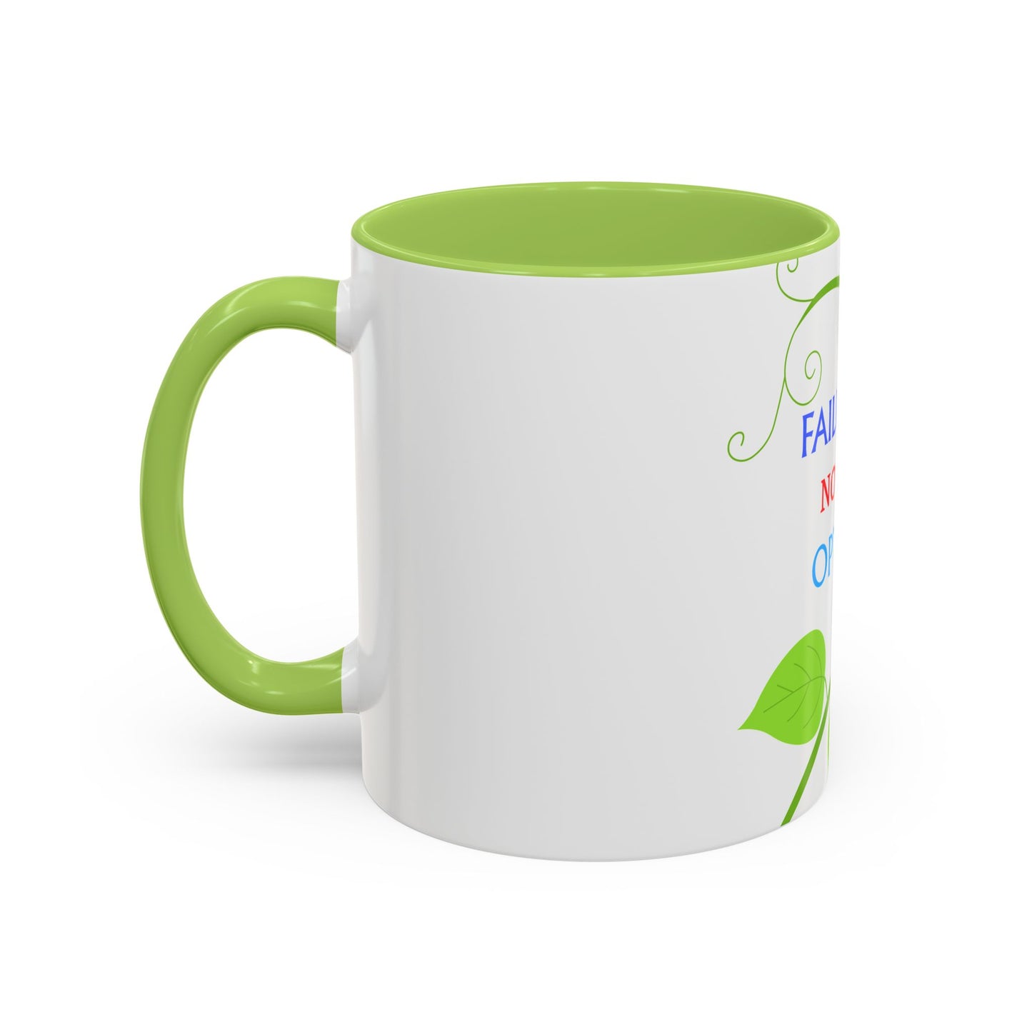 Failure Is Not An Option Accent Coffee Mug – Motivational Inspirational Tea Cup with Green Vine Design