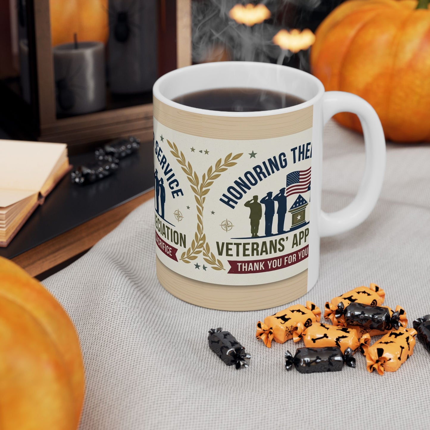 Veterans' Appreciation Ceramic Mug — "Honoring Their Service" Patriotic Coffee Cup (11oz/15oz)