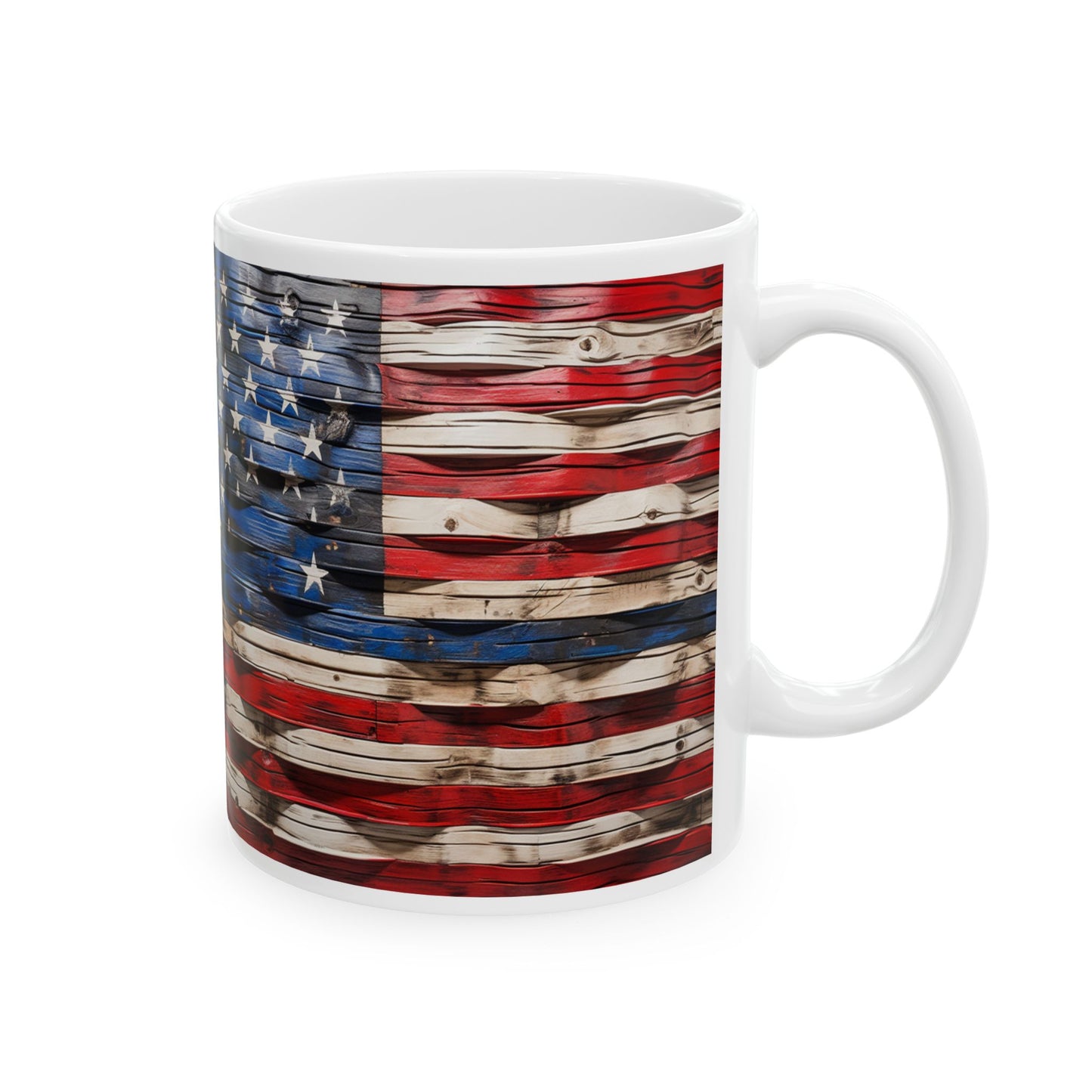 American Flag Ceramic Mug — Rustic USA Stars & Stripes Coffee Cup (11oz, 15oz)