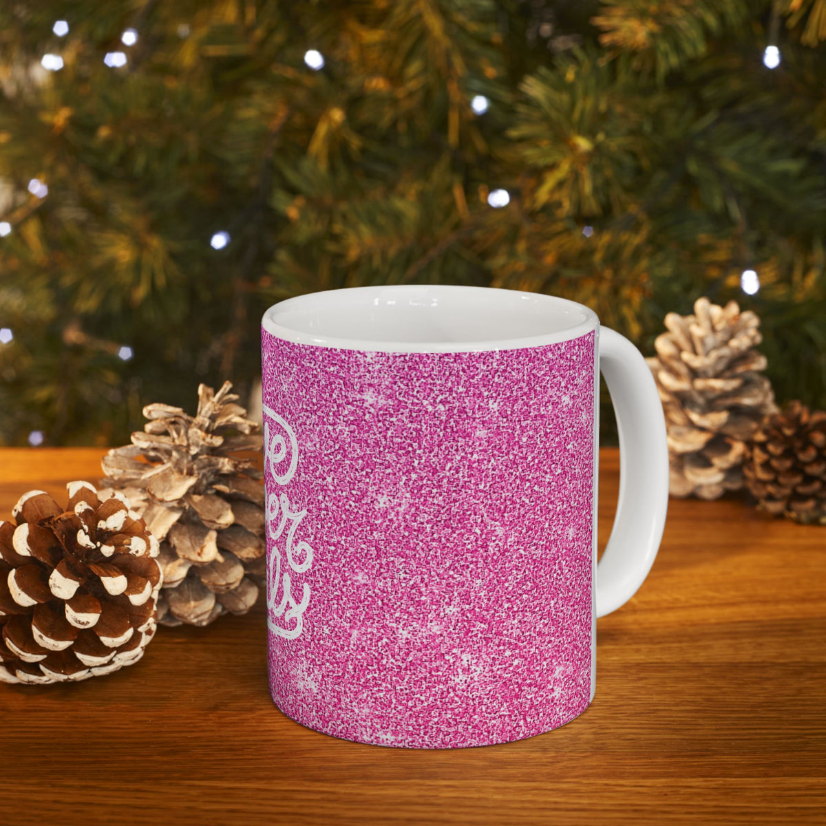 Love Never Fails Pink Glitter Ceramic Mug