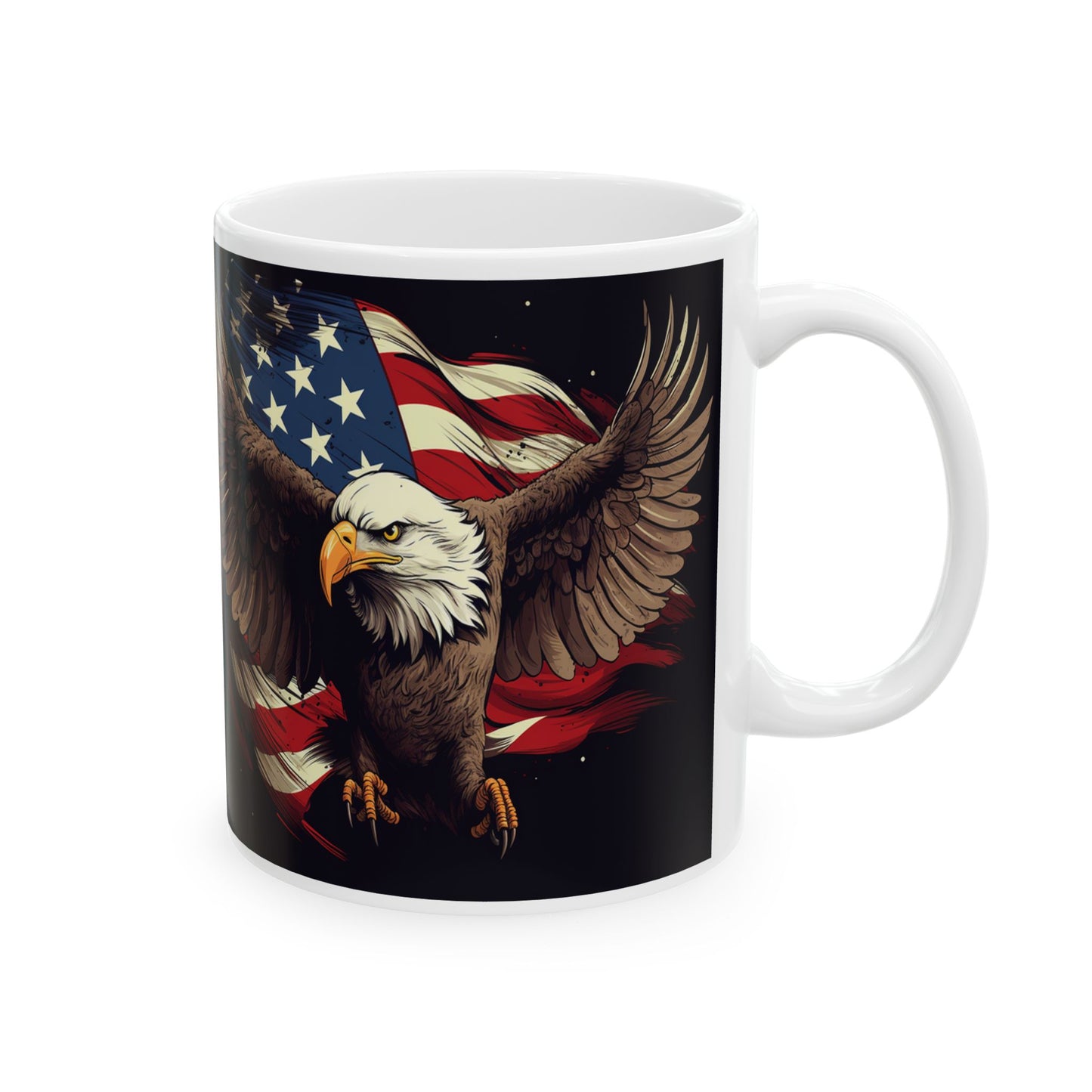 Patriotic Eagle Mug — American Flag Bald Eagle Ceramic Coffee Cup (11oz & 15oz)