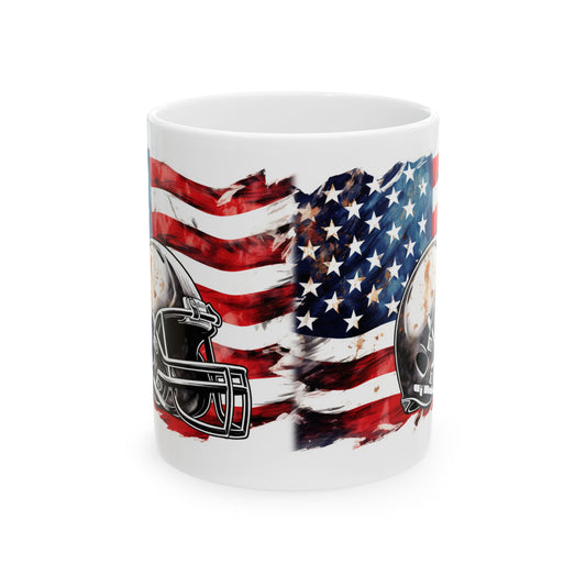 American Football Helmet Ceramic Mug – Patriotic USA Flag Coffee Cup (11oz/15oz)
