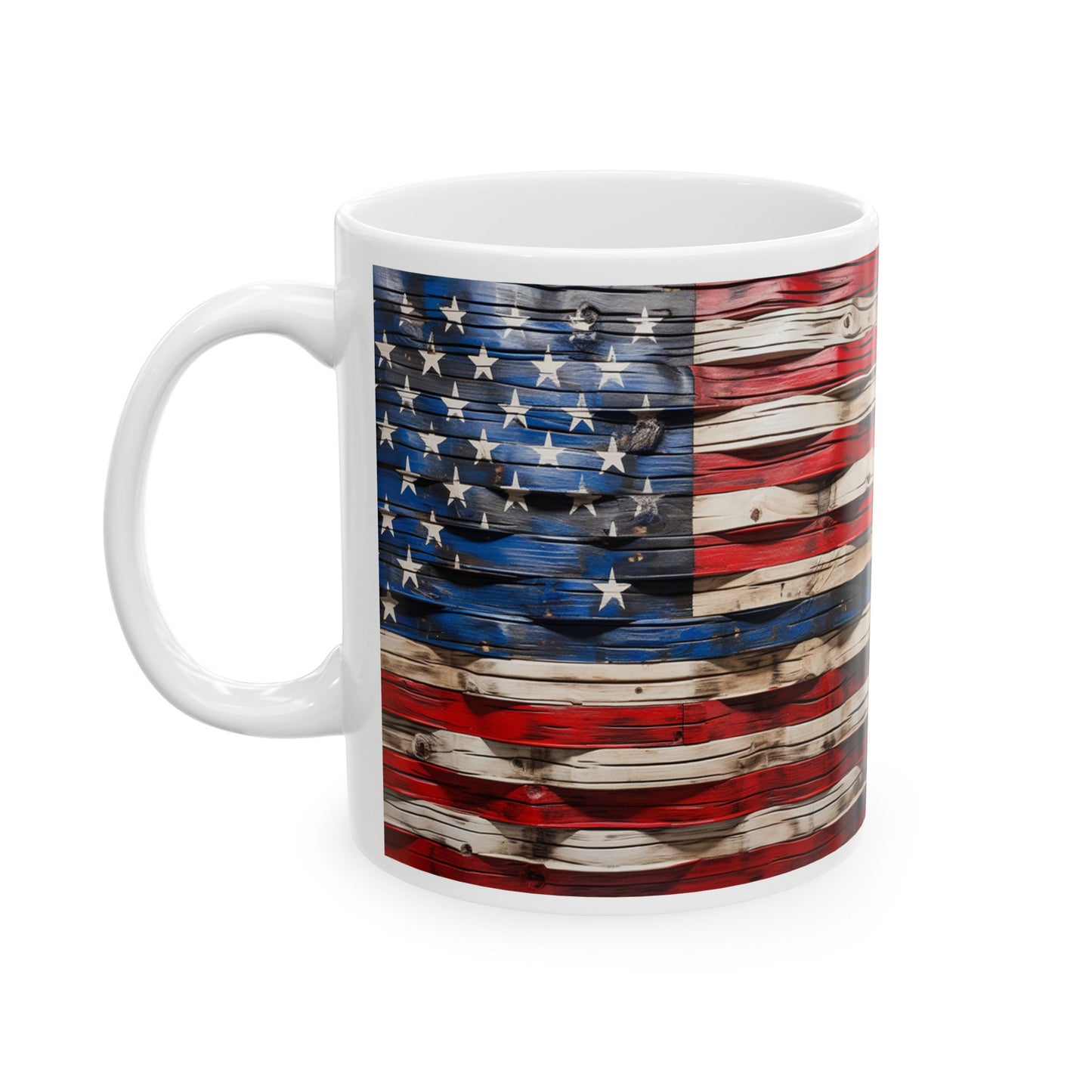 American Flag Ceramic Mug — Rustic USA Stars & Stripes Coffee Cup (11oz, 15oz)