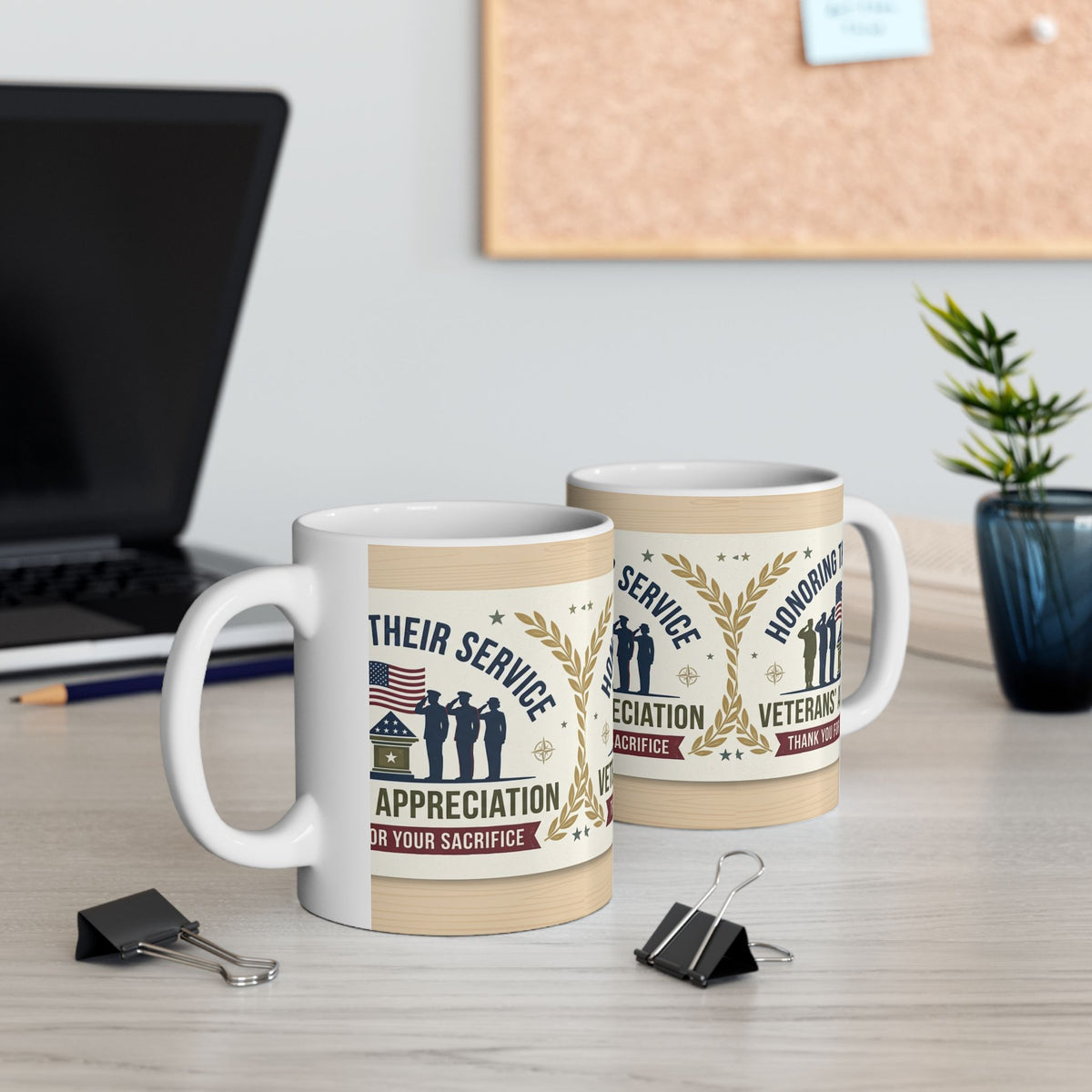 Veterans' Appreciation Ceramic Mug — "Honoring Their Service" Patriotic Coffee Cup (11oz/15oz)