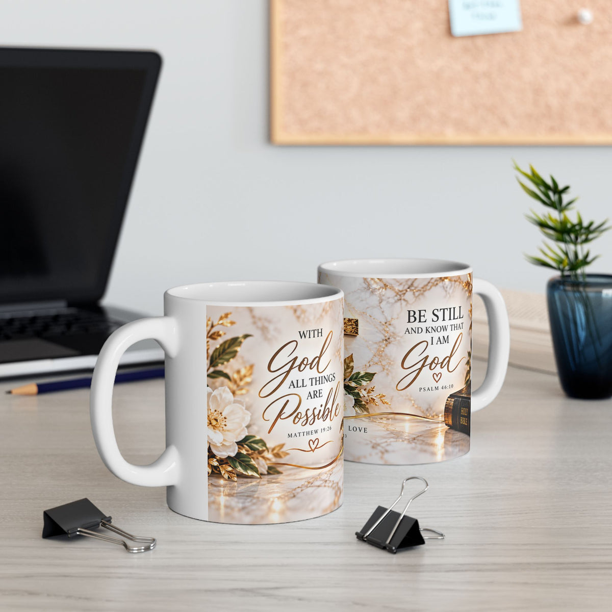 Faith Hope Love Cross Floral Ceramic Mug