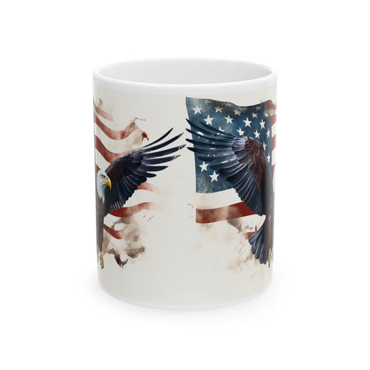Patriotic Bald Eagle Ceramic Mug – American Flag 11oz/15oz