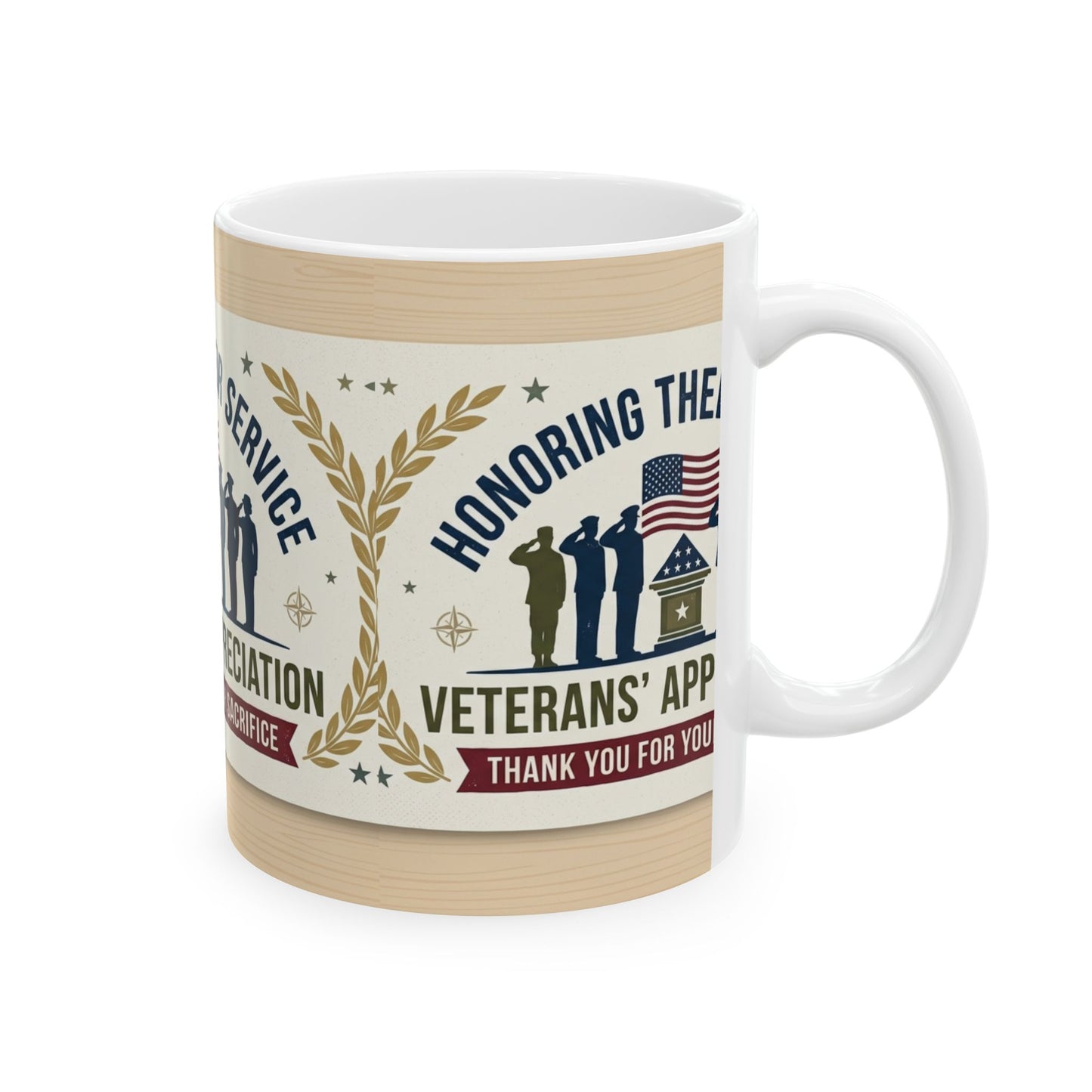 Veterans' Appreciation Ceramic Mug — "Honoring Their Service" Patriotic Coffee Cup (11oz/15oz)