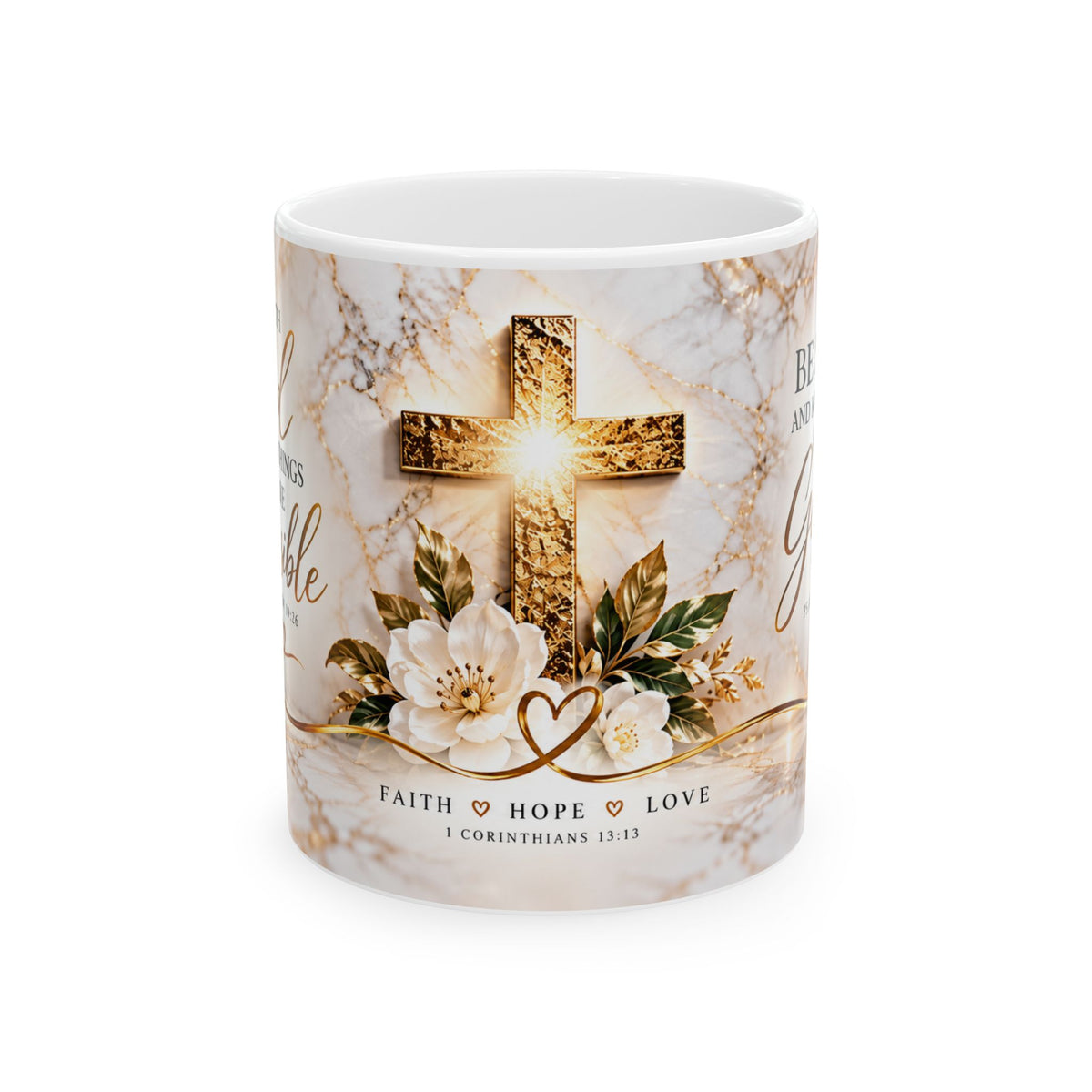 Faith Hope Love Cross Floral Ceramic Mug