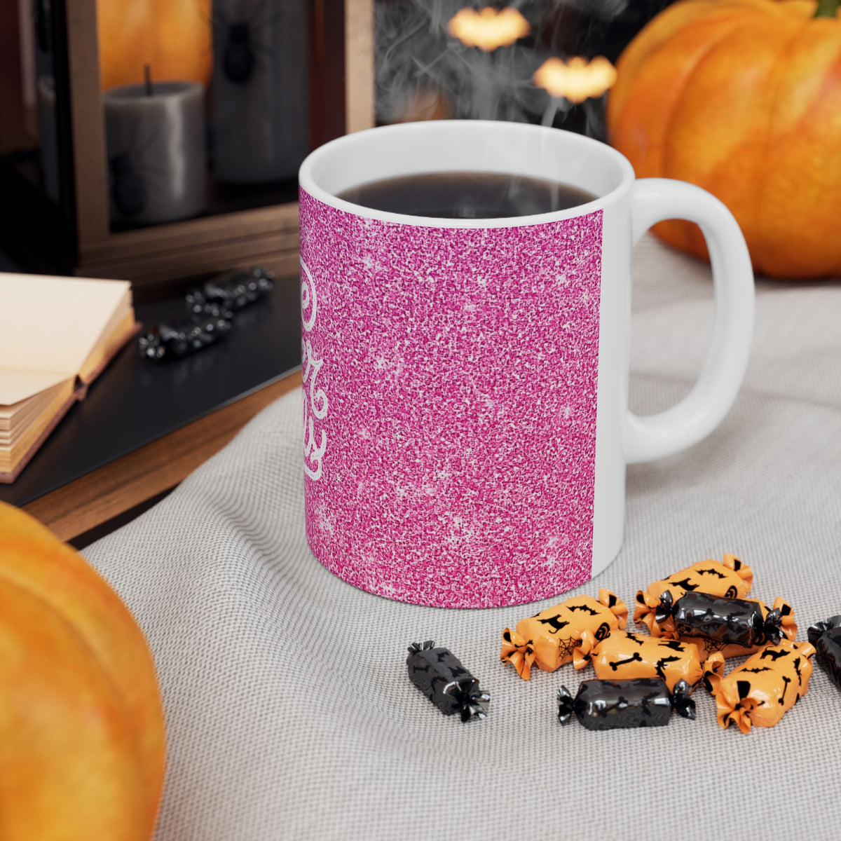 Love Never Fails Pink Glitter Ceramic Mug