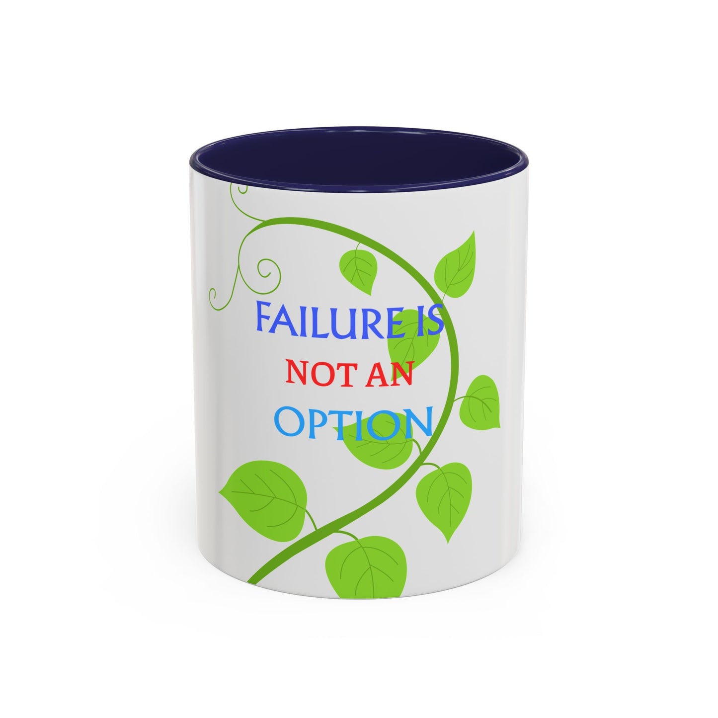 Failure Is Not An Option Accent Coffee Mug – Motivational Inspirational Tea Cup with Green Vine Design
