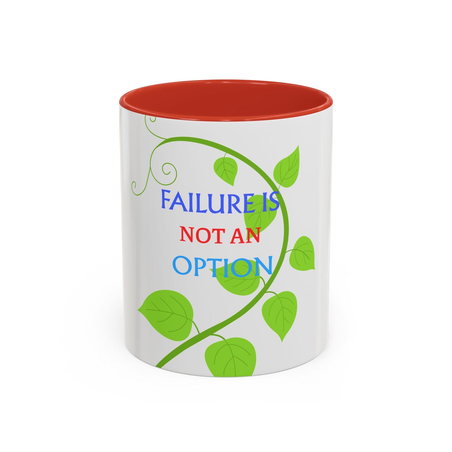 Failure Is Not An Option Accent Coffee Mug – Motivational Inspirational Tea Cup with Green Vine Design