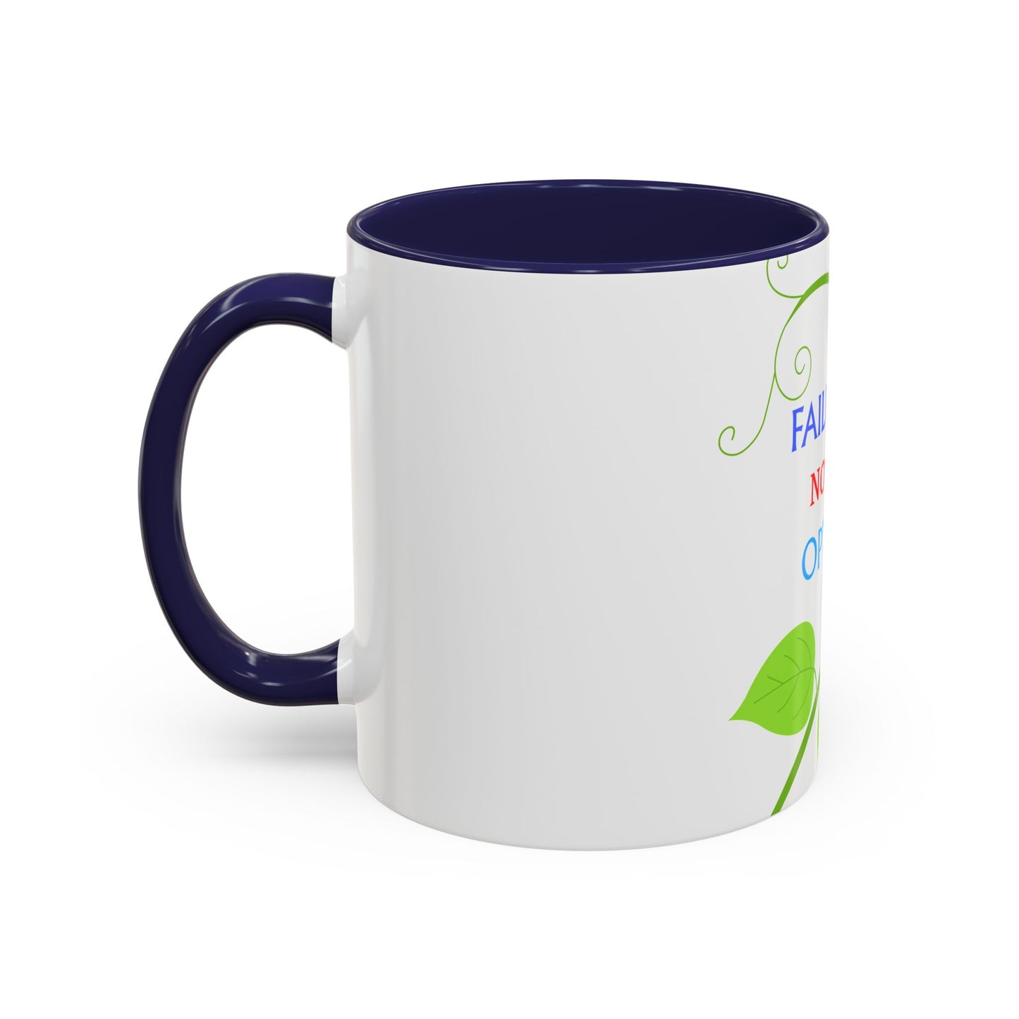 Failure Is Not An Option Accent Coffee Mug – Motivational Inspirational Tea Cup with Green Vine Design