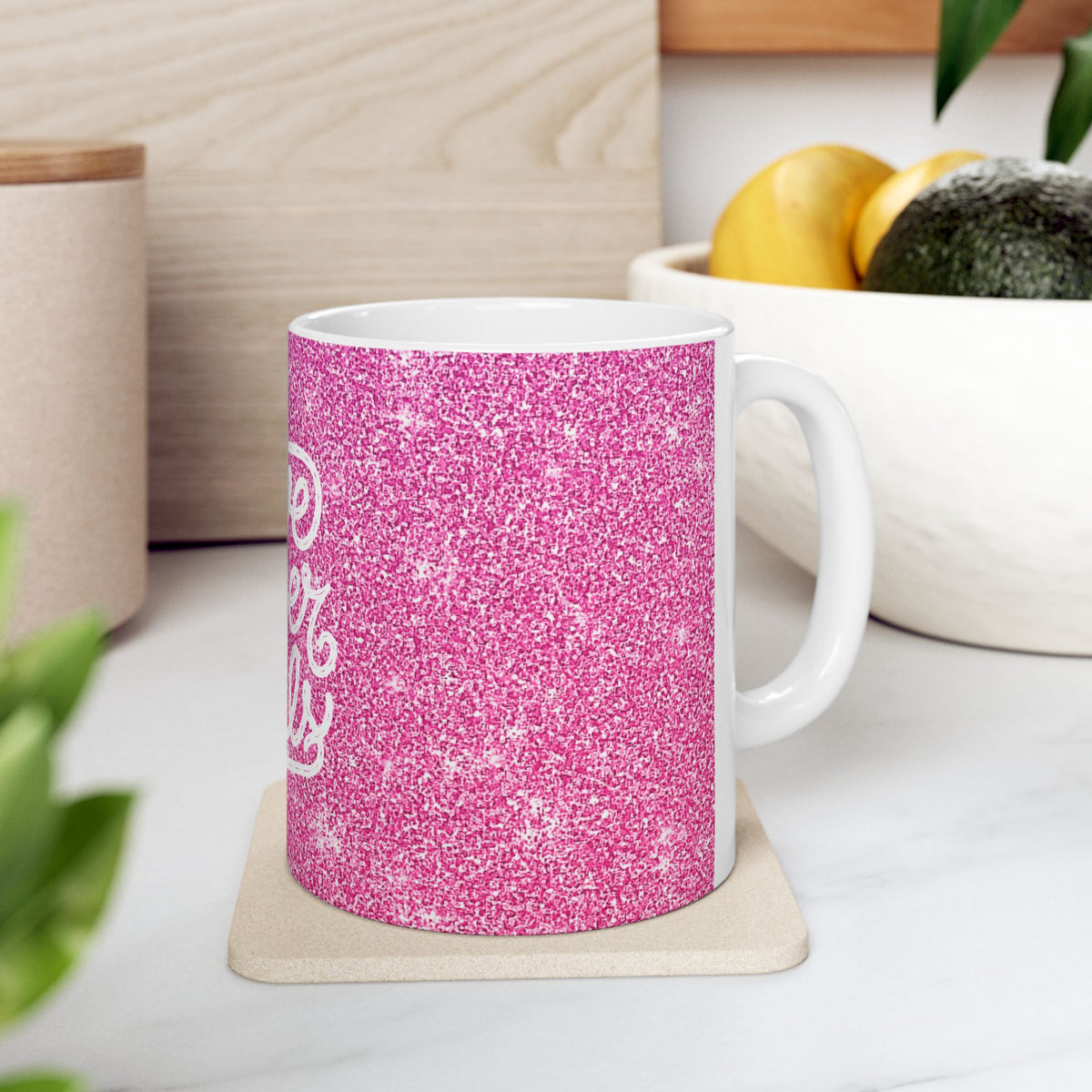 Love Never Fails Pink Glitter Ceramic Mug