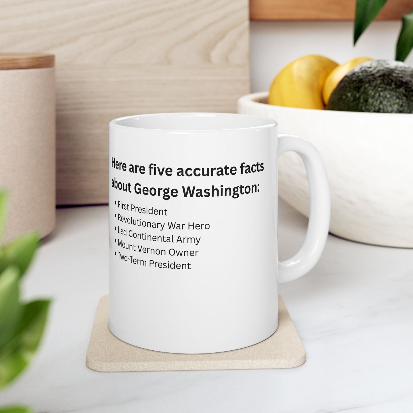 George Washington Facts Ceramic Mug — Presidential History Coffee Cup (11oz, 15oz)