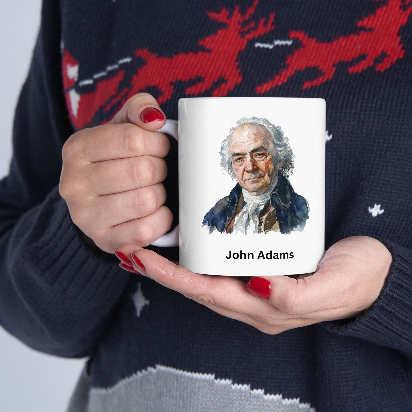 Ceramic Mug — John Adams Fun Facts Illustrated Coffee Cup (11oz, 15oz)